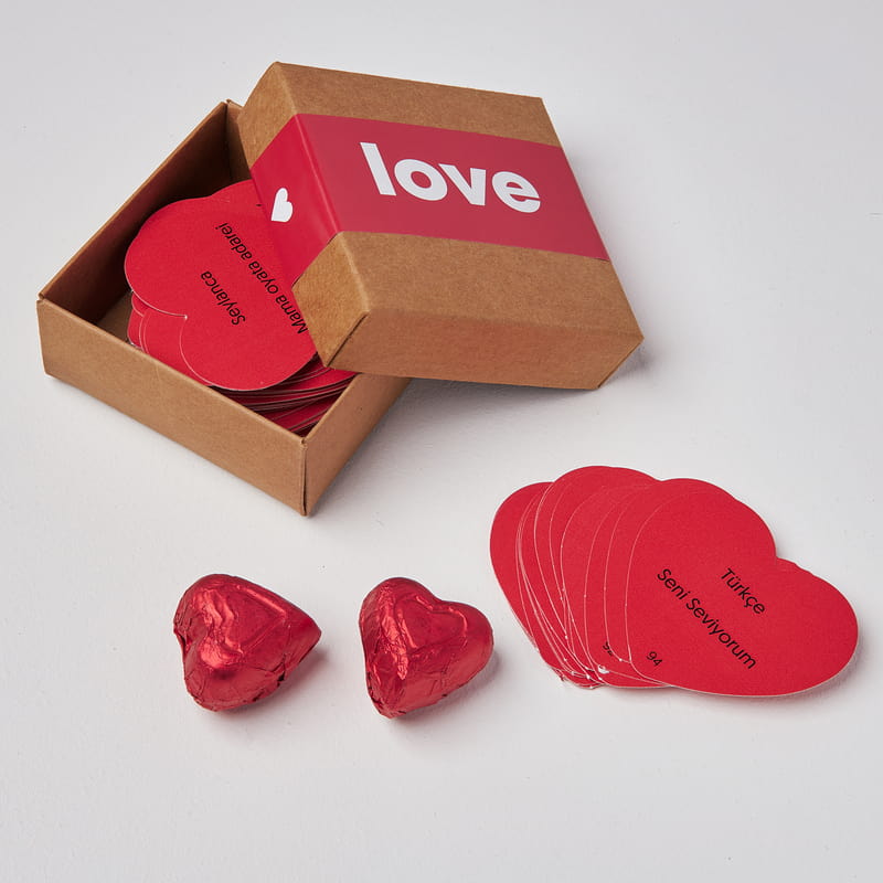 100 Dilde Seni Seviyorum Mesaj Kartlı Hediye Kutusu