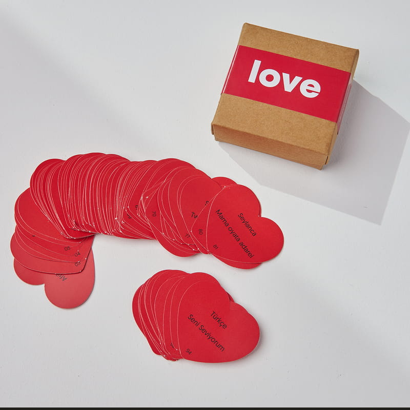 100 Dilde Seni Seviyorum Mesaj Kartlı Hediye Kutusu