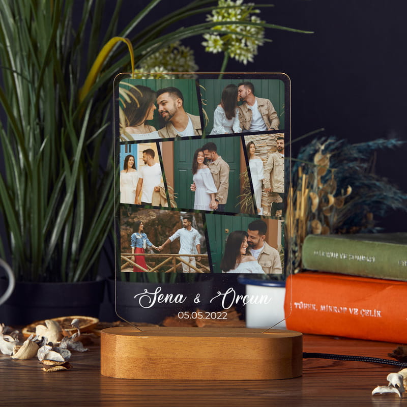 8 Fotoğraf Kolajlı Kişiye Özel Led Dekoratif Lamba