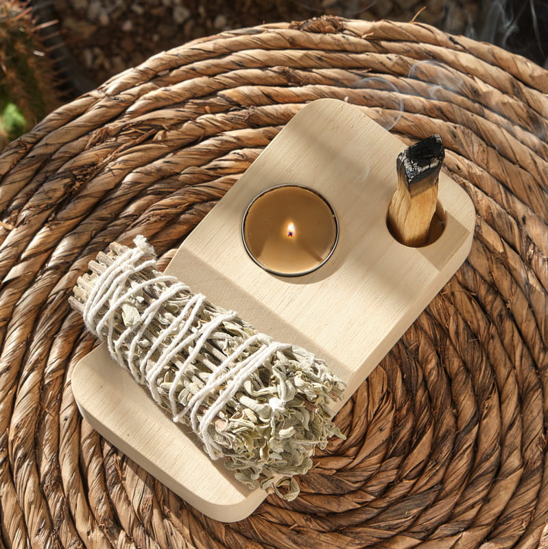 Ahşap Dekoratif Tütsülük ve Mumluk Seti