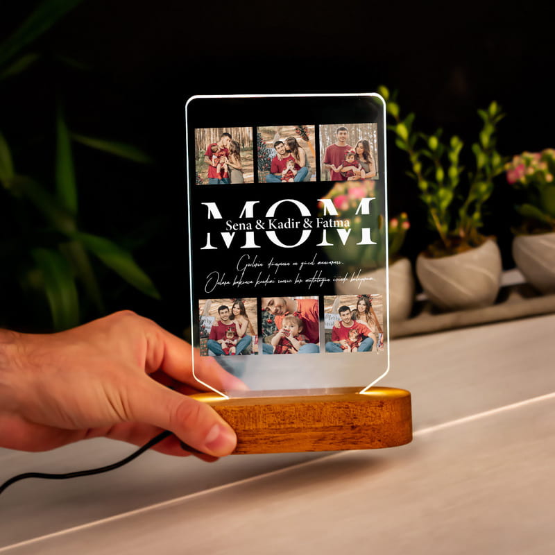 ANNE Temalı Fotoğraf Mesajlı Led Işıklı Masa Lambası