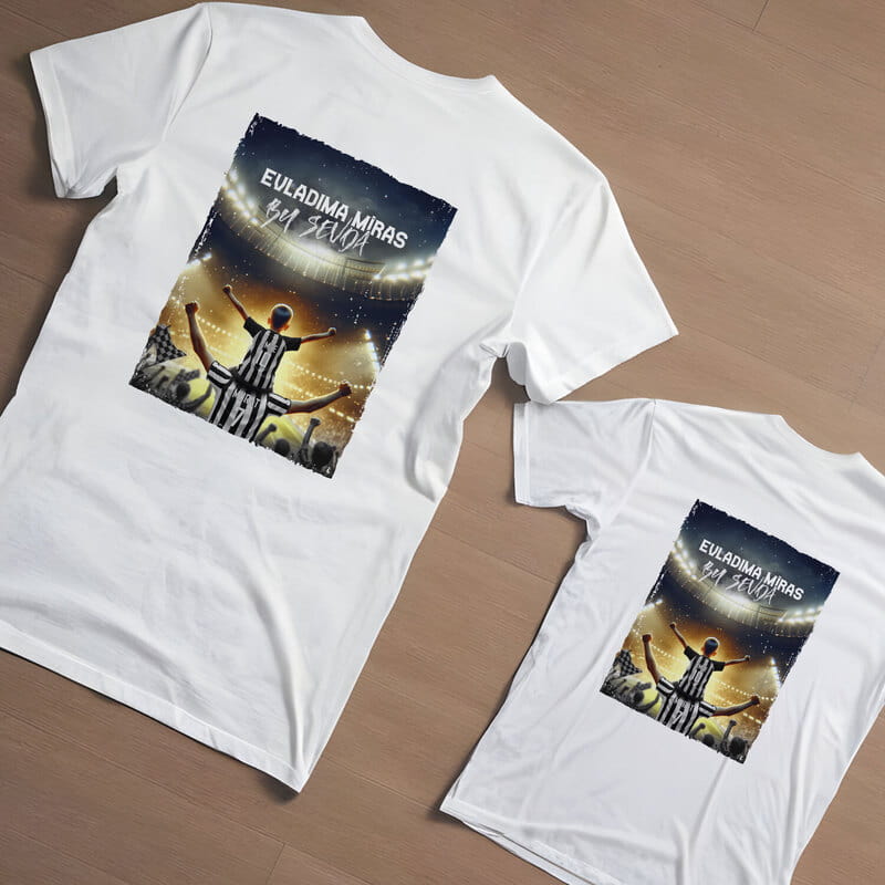 Baba Çocuk Kişiye Özel Siyah Beyaz Tişört Taraftar Kombini