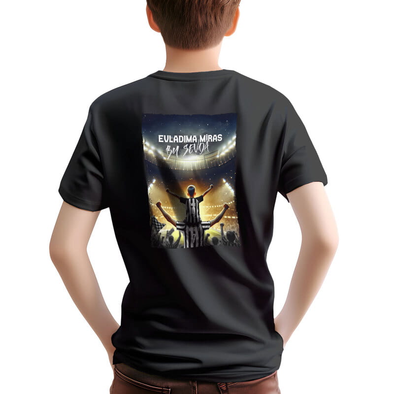 Baba Çocuk Kişiye Özel Siyah Beyaz Tişört Taraftar Kombini