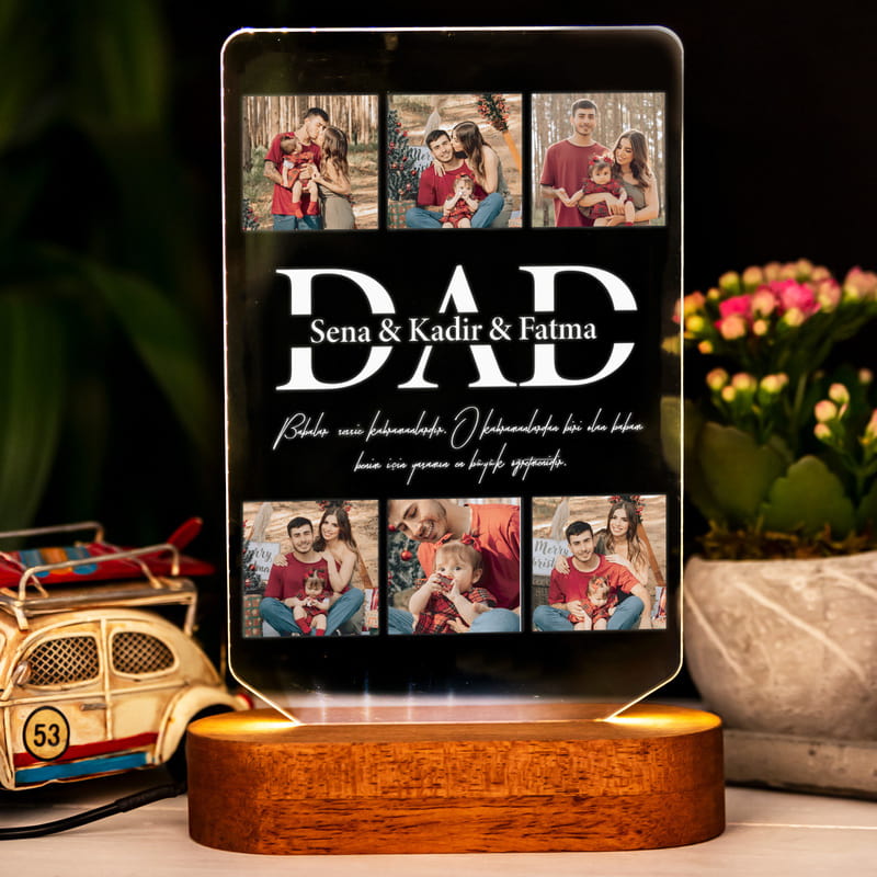 Baba Temalı Fotoğraf Mesajlı Masaüstü LED Lamba