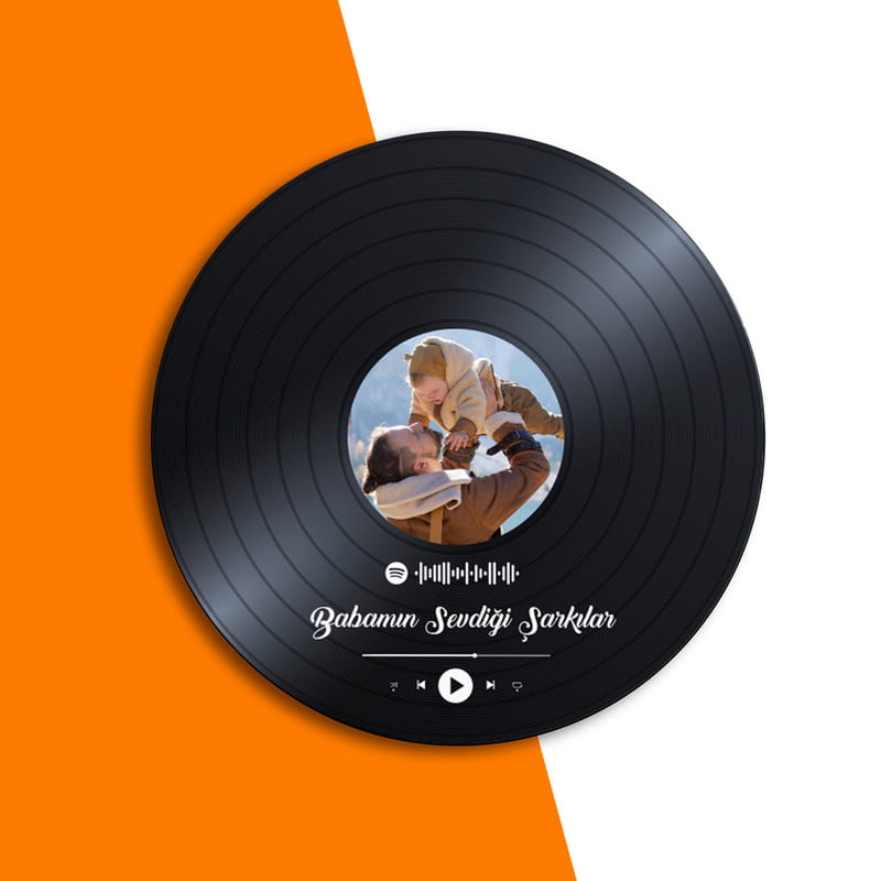 Babamın Sevdiği Şarkılar Tasarımlı Ahşap Kaideli Nostaljik Plak