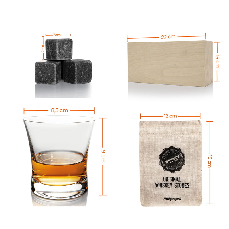 Bardak İçi Harf Monogram Tasarımlı Ahşap 2'li Viski Seti