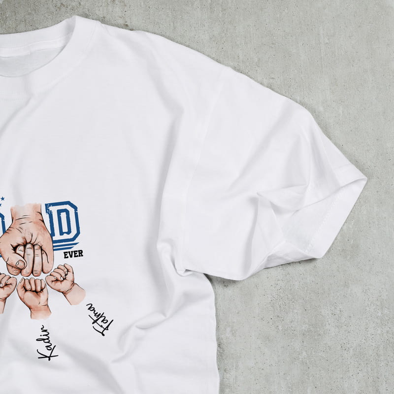 Best Dad Tasarımlı Üç Çocuk İsim Özelleştirmeli Baba Tişörtü