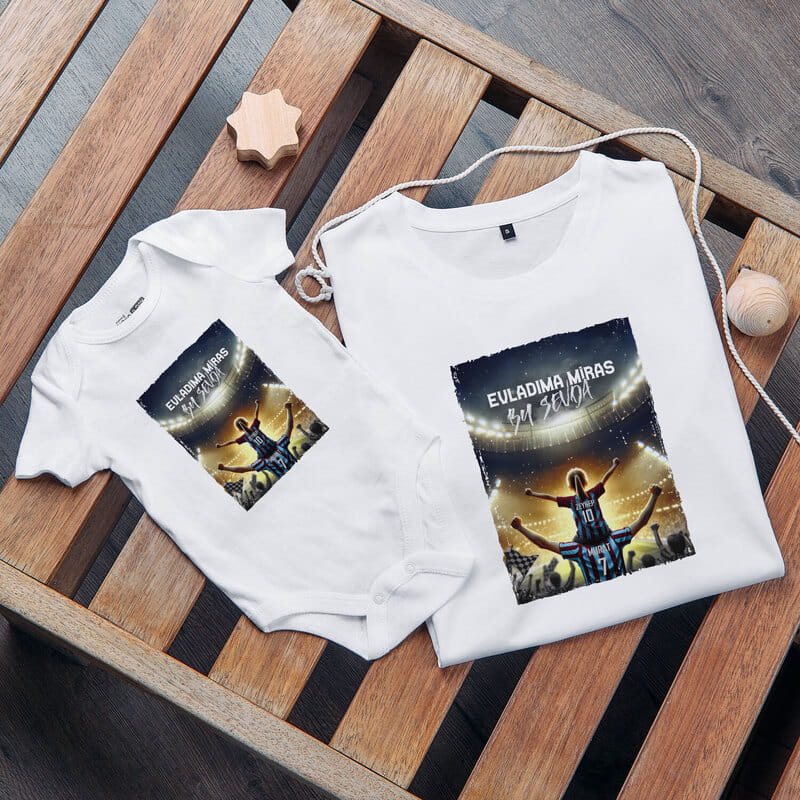 Bordo Mavi Renklerde Kişiye Özel Baba Bebek Taraftar Kombini