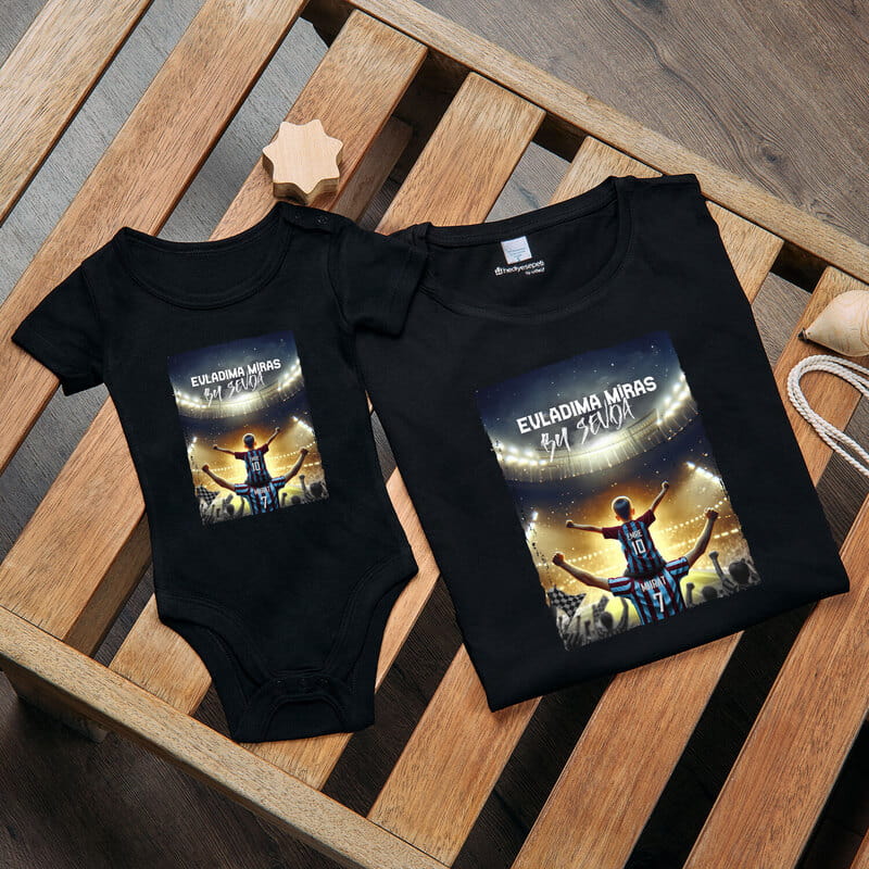 Bordo Mavi Renklerde Kişiye Özel Baba Bebek Taraftar Kombini