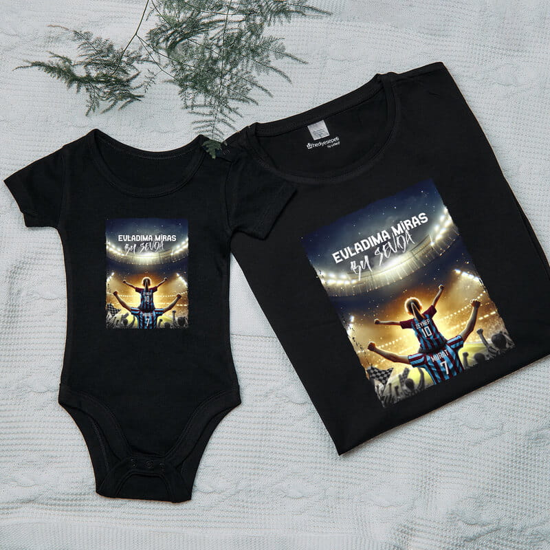 Bordo Mavi Renklerde Kişiye Özel Baba Bebek Taraftar Kombini