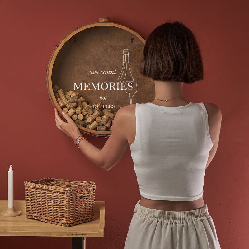 Dekoratif Duvar Askılı Meşe Şarap Tıpası Saklama Kutusu