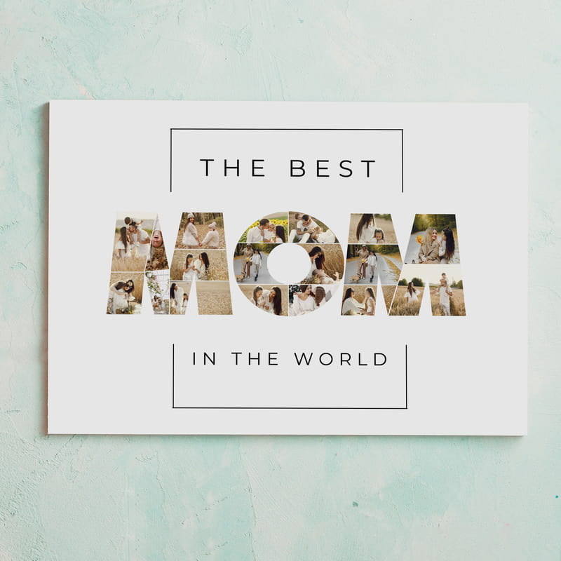 Dünyanın En İyi Annesine MOM Kolaj Fotoğraflı Kanvas Tablo - 30x40
