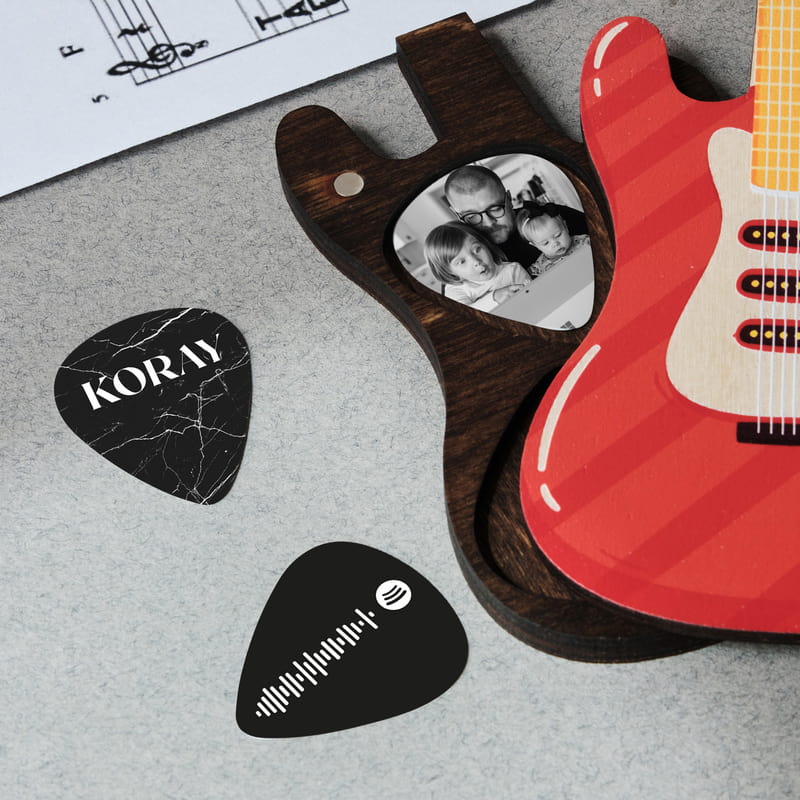 Electro Gitar Kutulu Fotoğraf & Müzik QR Özelleştirmeli 3'lü Pena Seti