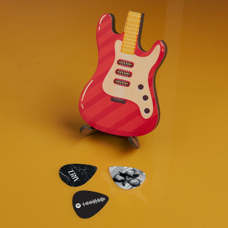 Electro Gitar Kutulu Fotoğraf & Müzik QR Özelleştirmeli 3'lü Pena Seti