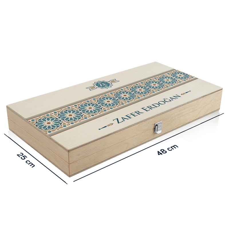 Etnik Tasarımlı İsim Yazılı El Yapımı Modern Ahşap Tavla Seti