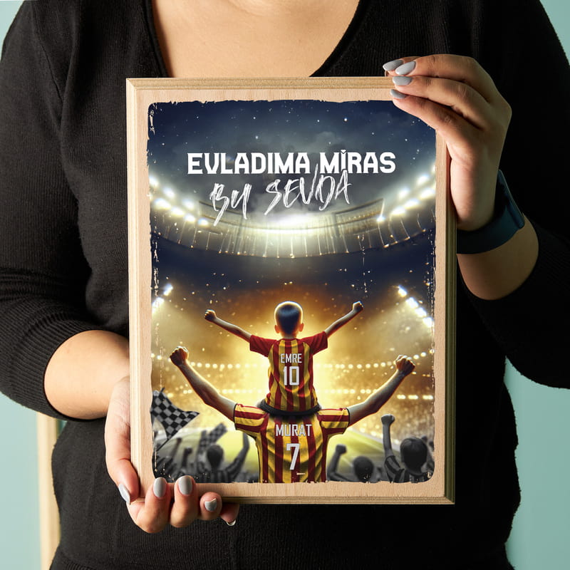 Evladıma Miras Bu Sevda Sarı Kırmızı Temalı Ahşap Tablo