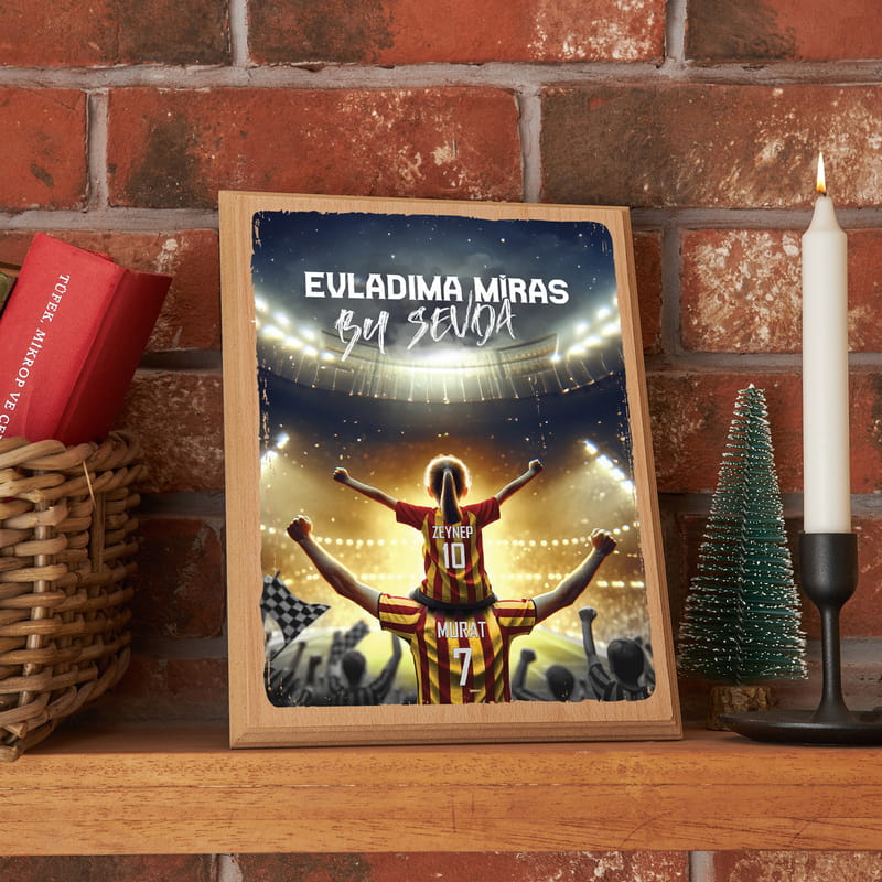 Evladıma Miras Bu Sevda Sarı Kırmızı Temalı Ahşap Tablo