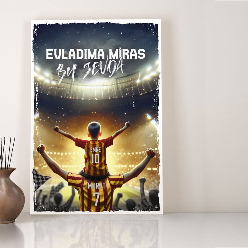 Evladıma Miras Sarı Kırmızı Sevda Tasarımlı Kişiye Özel Kanvas Tablo - 40x60