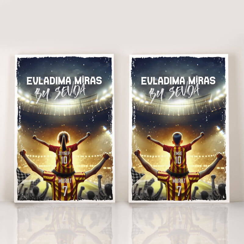 Evladıma Miras Sarı Kırmızı Sevda Tasarımlı Kişiye Özel Kanvas Tablo - 40x60