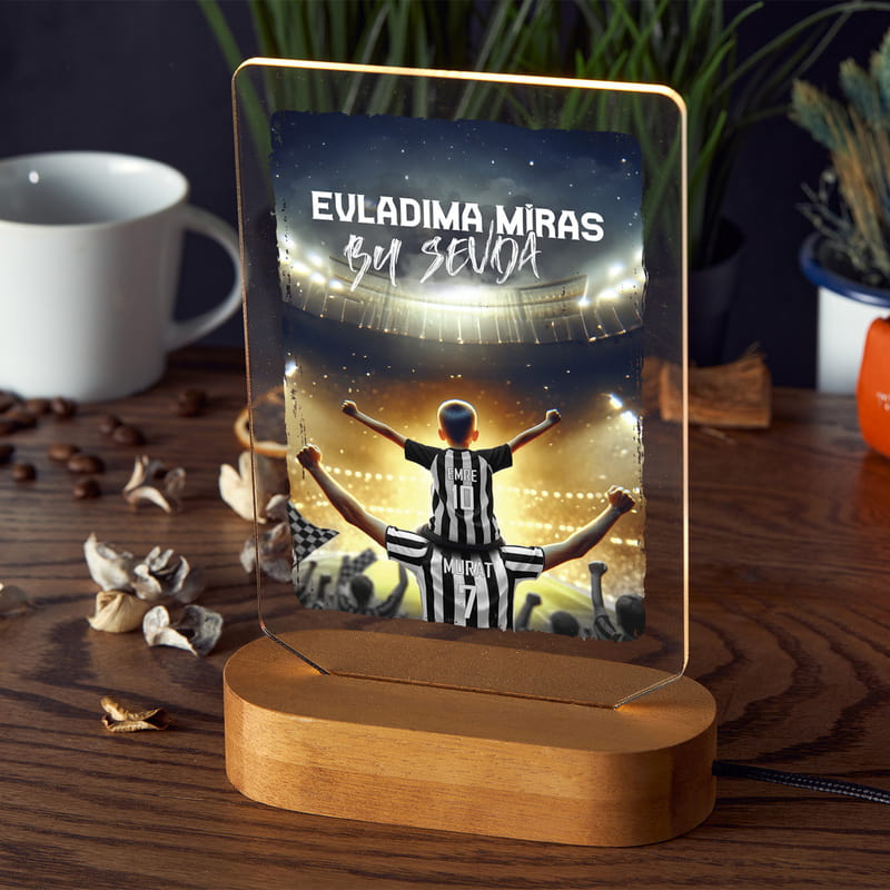 Evladıma Miras Siyah Beyaz Taraftar Kombinli Kişiye Özel Led Lamba