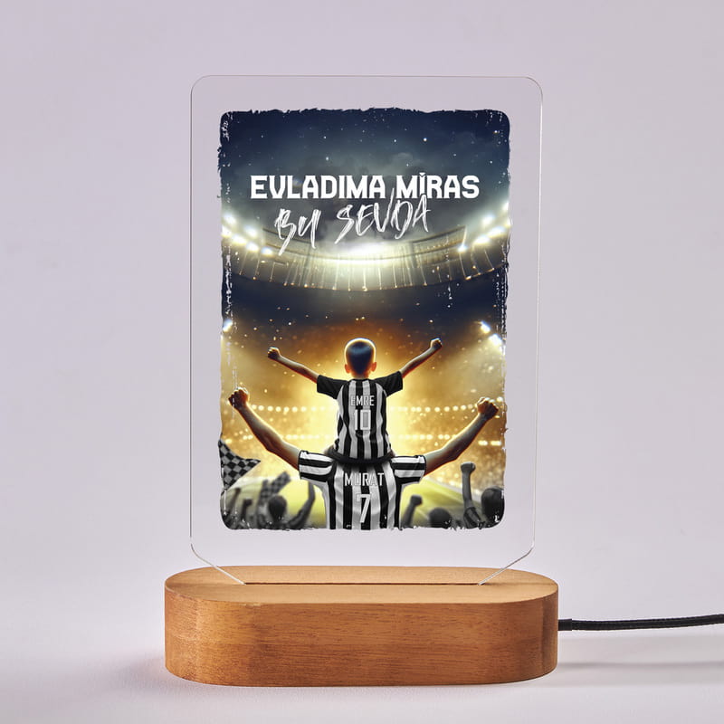 Evladıma Miras Siyah Beyaz Taraftar Kombinli Kişiye Özel Led Lamba