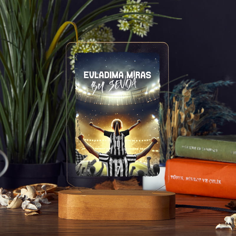 Evladıma Miras Siyah Beyaz Taraftar Kombinli Kişiye Özel Led Lamba