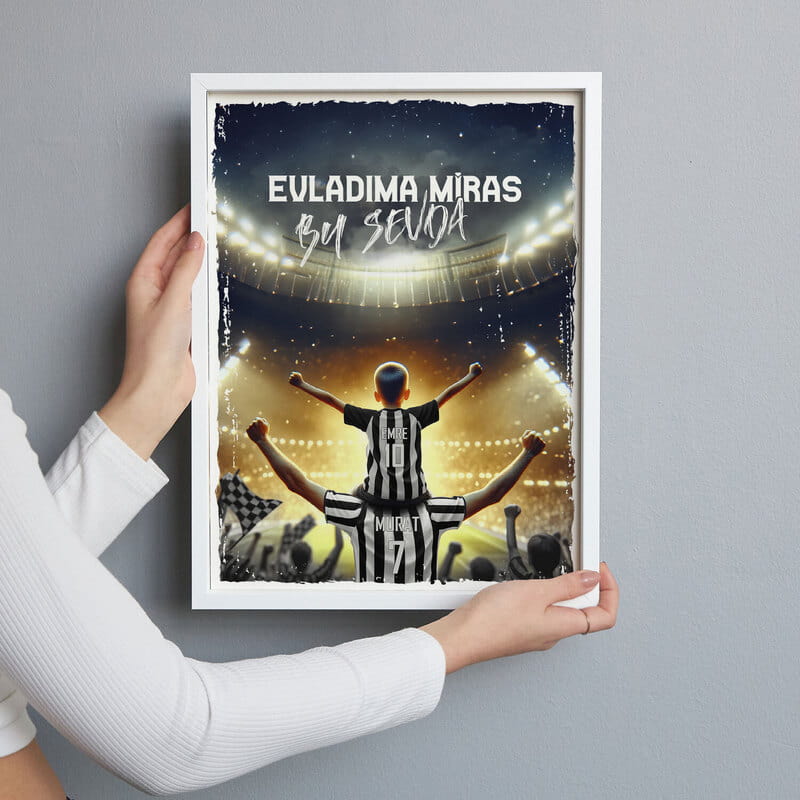 Evladıma Miras Siyah Beyaz Taraftar Temalı Kişiye Özel Beyaz Çerçeve