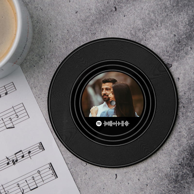 Fotoğraf & Spotify QR Özelleştirmeli Dekoratif Plak Bardak Altlığı