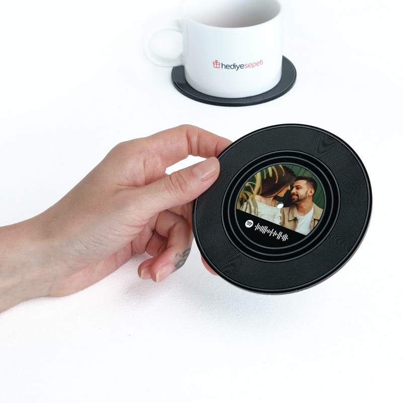 Fotoğraf & Spotify QR Özelleştirmeli Dekoratif Plak Bardak Altlığı