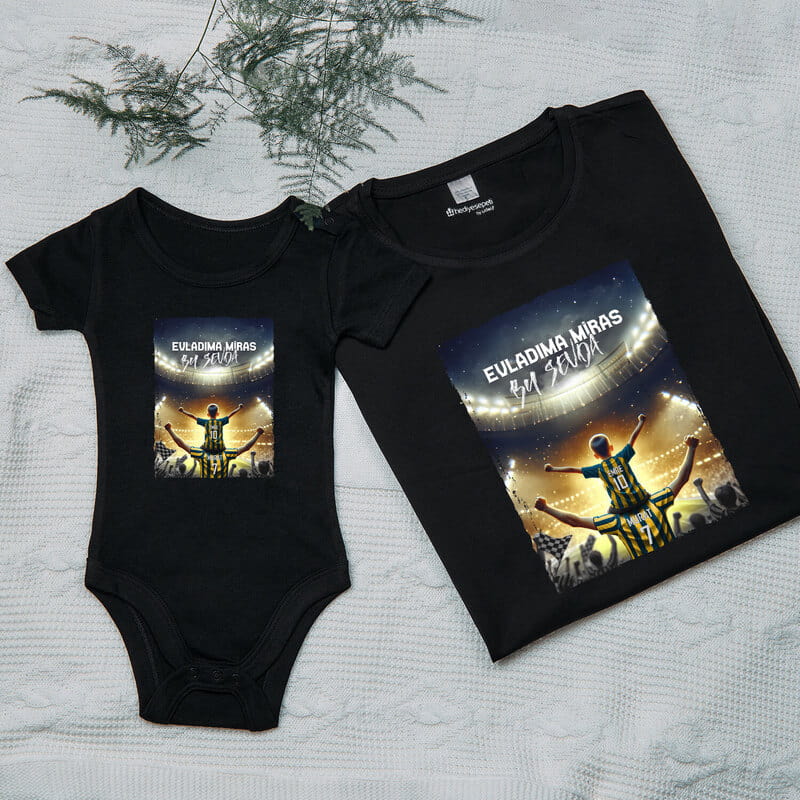 Futbol Sever Babaya Kişiye Özel Sarı Lacivert Baba Bebek Kombini