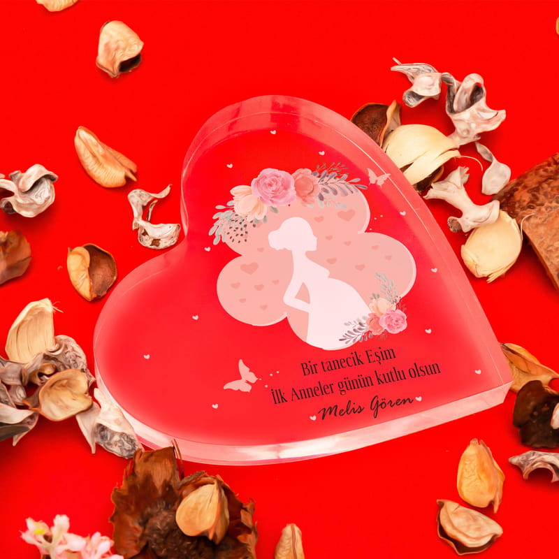 İlk Anneler Günü Hediyesi Mesajlı Dekoratif Kalp Akrilik