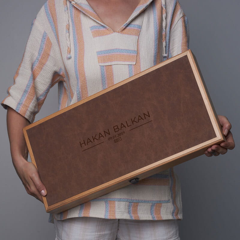 İsim ve Tarihli Deri Kaplama Kayın Tavla