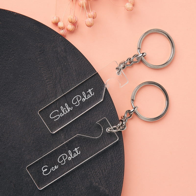 İsim Yazılı Birleşen Kalpler Sevgili Anahtarlıkları