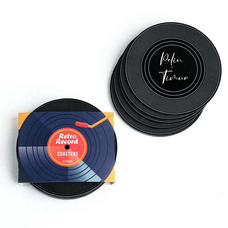 İsme Özel Plak Görünümlü Bardak Altlığı - 6'lı Set