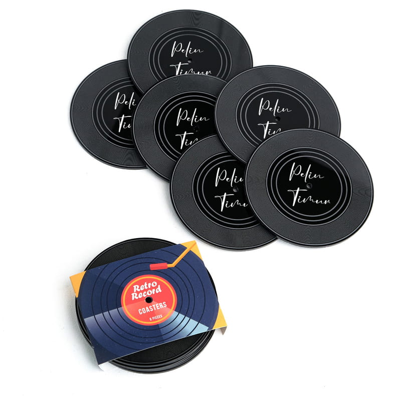 İsme Özel Plak Görünümlü Bardak Altlığı - 6'lı Set