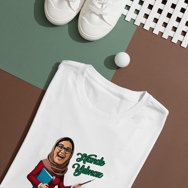Öğretmene Hediye Karikatür Fotoğraflı Tişört
