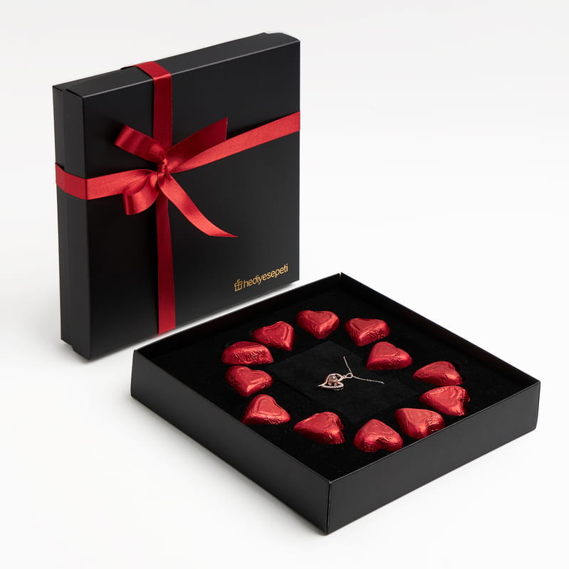 Kalpli Çikolatalı 100 Dilde Seni Seviyorum Kolye Seti