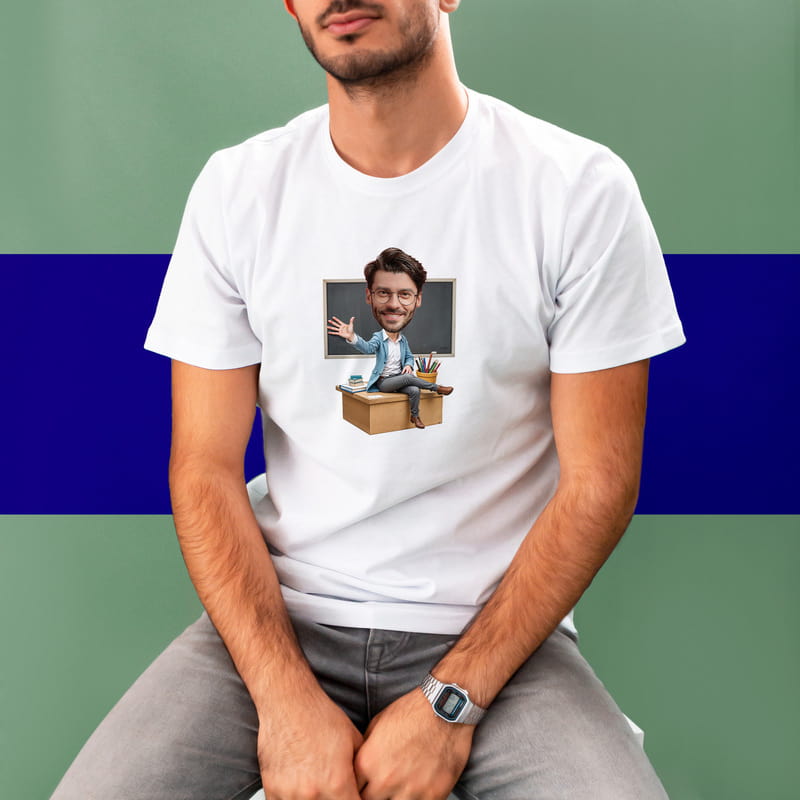 Karikatür Fotoğraf Özelleştirmeli Öğretmen Tişörtü
