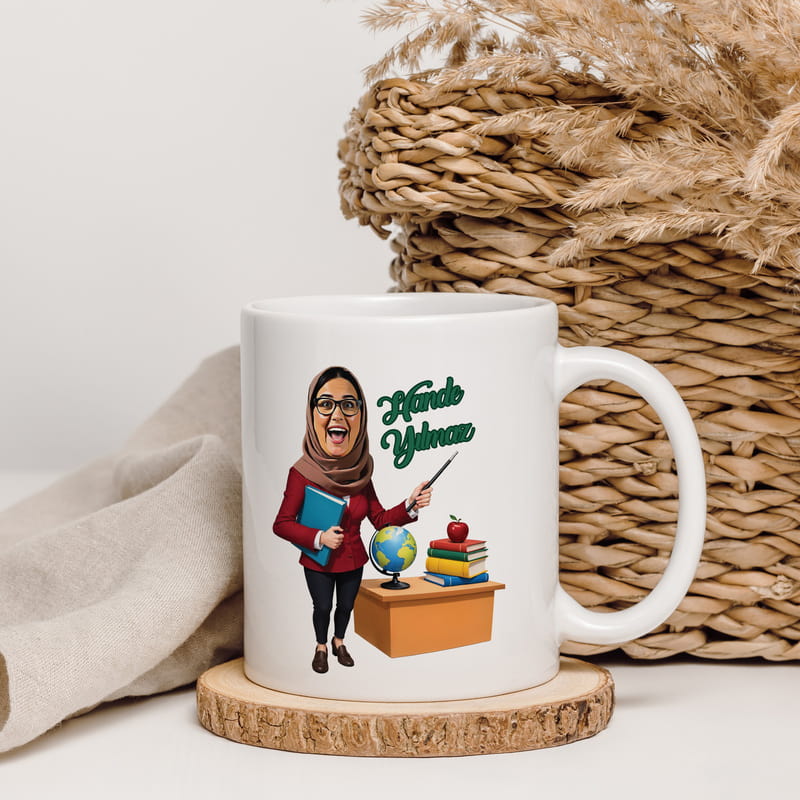 Karikatür Özelleştirmeli Öğretmen Kahve Kupası