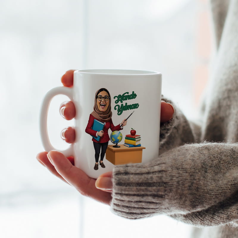 Karikatür Özelleştirmeli Öğretmen Kahve Kupası