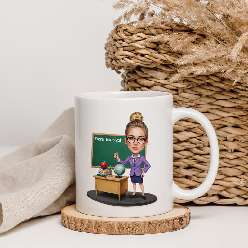 Karikatür Özelleştirmeli Öğretmen Kahve Kupası