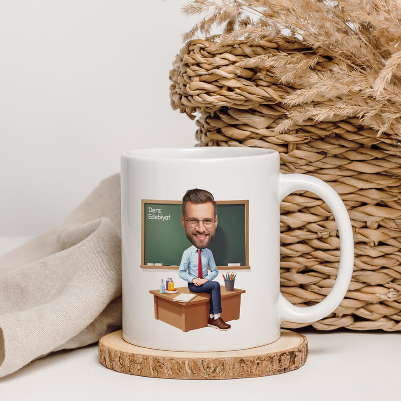 Karikatür Özelleştirmeli Öğretmen Kupa Bardak