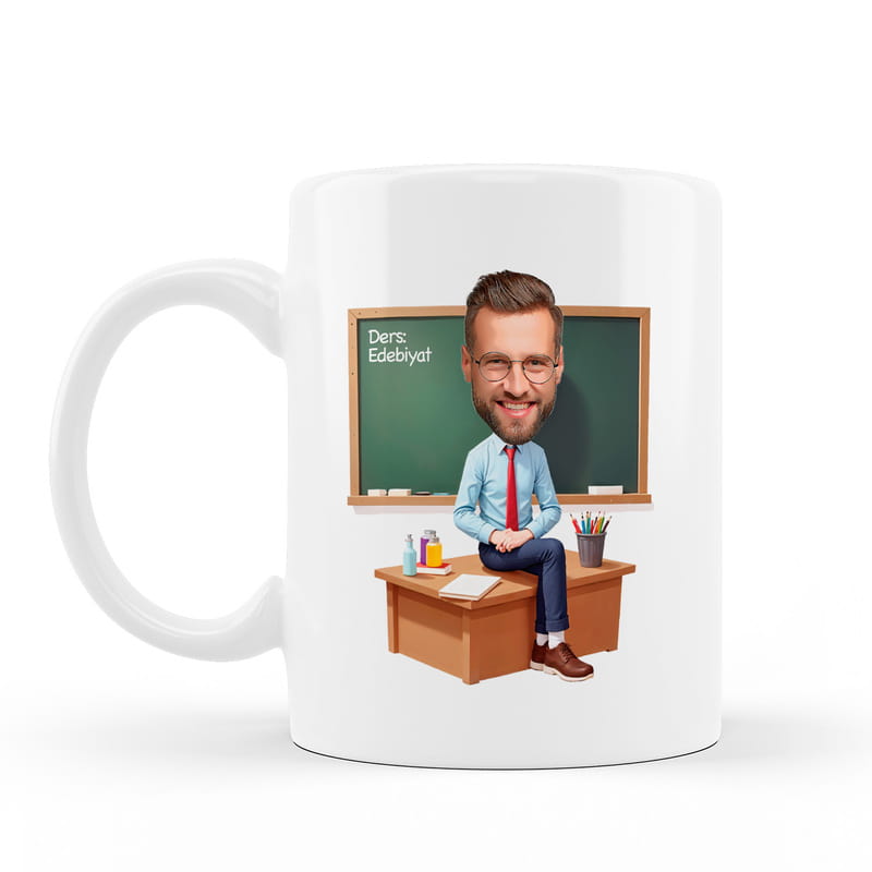Karikatür Özelleştirmeli Öğretmen Kupa Bardak