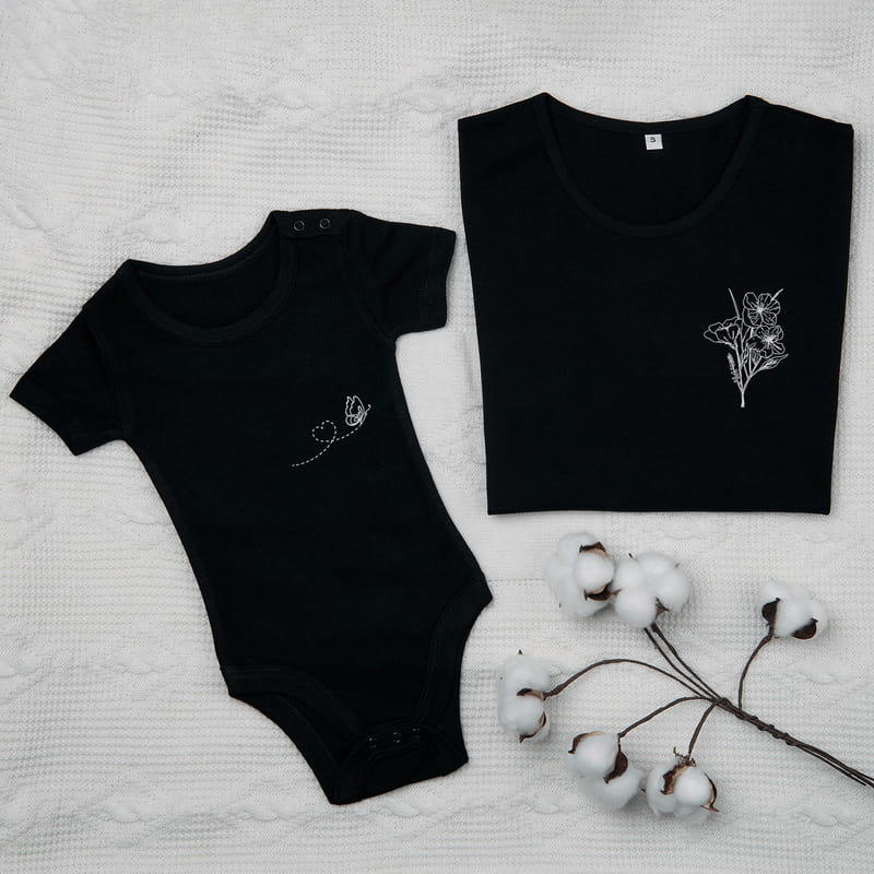 Kelebek Çiçek Detaylı Anne Bebek Kombini