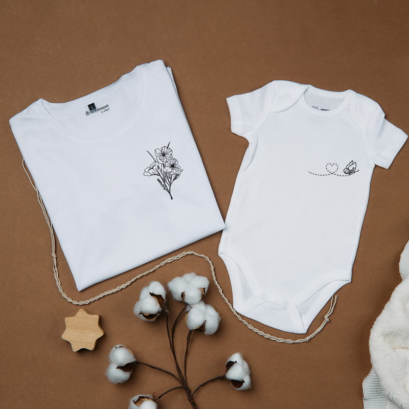 Kelebek Çiçek Detaylı Anne Bebek Kombini