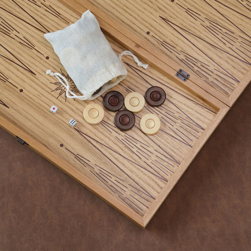 Kişiselleştirilebilir İsim ve Tarihli Premium Deri Kaplama Meşe Tavla Seti