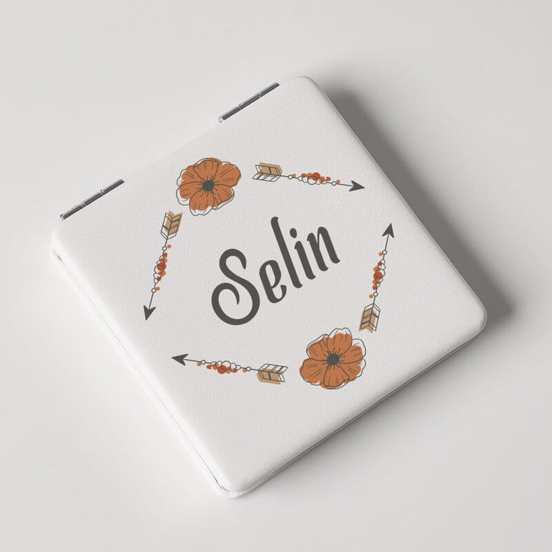 Kişiye Özel Floral Tasarımlı Beyaz El Aynası