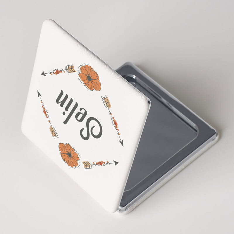 Kişiye Özel Floral Tasarımlı Beyaz El Aynası