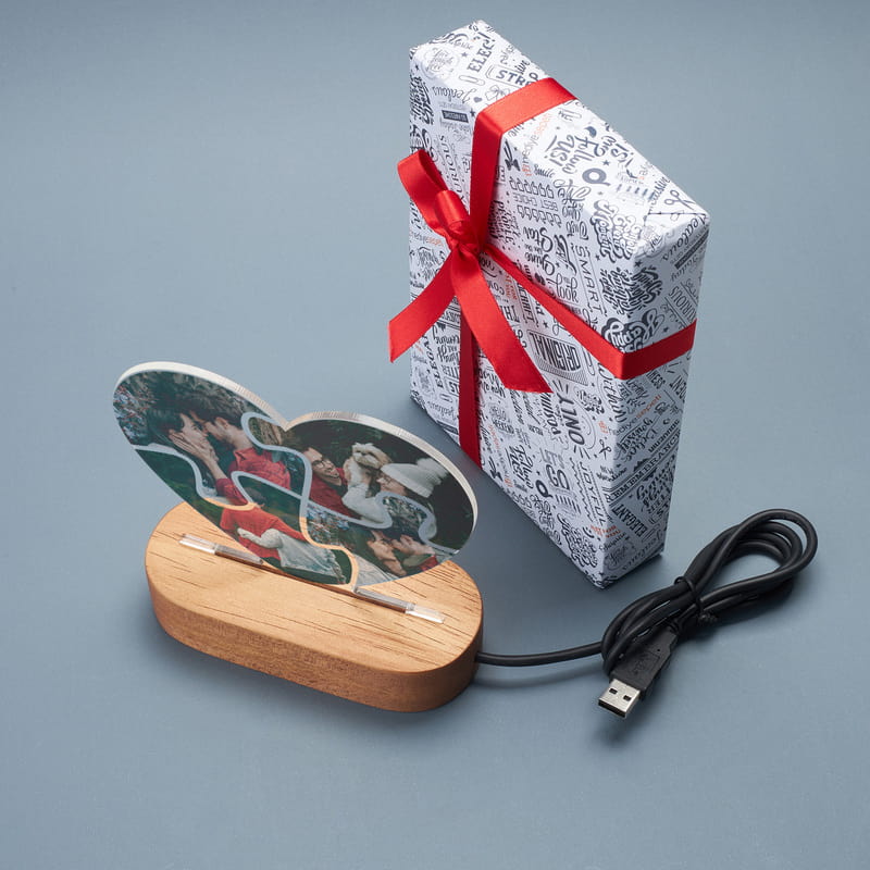 Kişiye Özel Fotoğraflı Kalp Puzzle Led Lamba