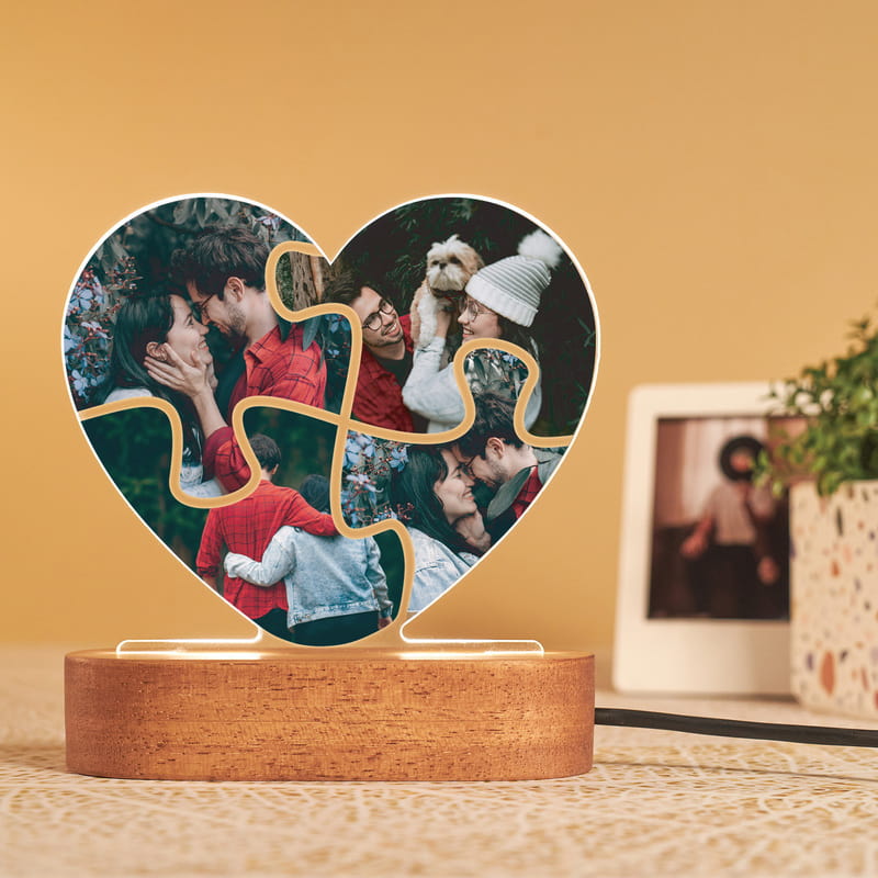 Kişiye Özel Fotoğraflı Kalp Puzzle Led Lamba